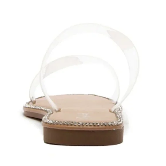 !! NEW !! Embellished Double Strap Square Toe Sandals in Clear - Picture 6 of 11